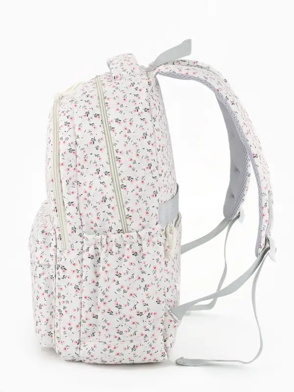 Рюкзак школьный для девочки &laquo;Цветочки&raquo;, 4 кармана, 31&times;13&times;48 см, белый