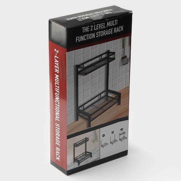 Полка для кухни 2-х ярусная Доляна, 33,5×20,5×39 см, цвет чёрный Полка для кухни 2-х ярусная Доляна, 33,5×20,5×39 см, цвет чёрный