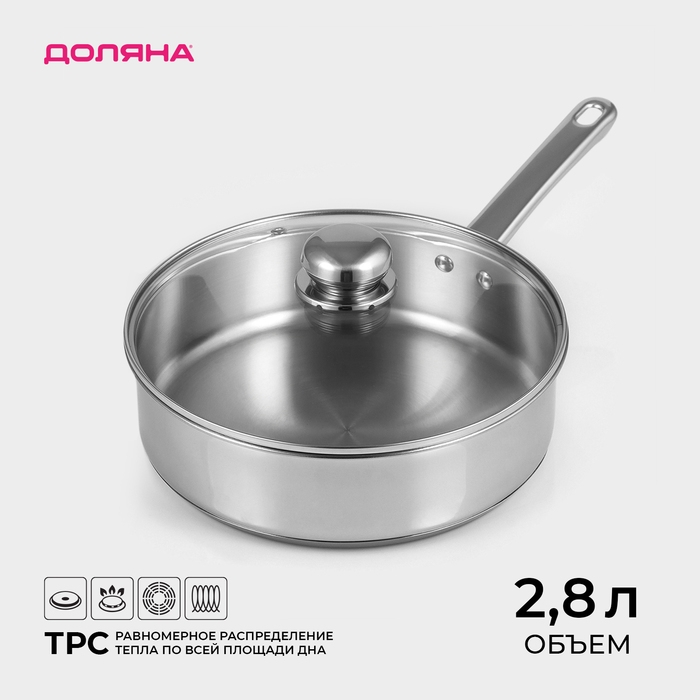 Кастрюля - сотейник Доляна «Грейт», 2.8 л, d=24, капсульное дно, индукция Кастрюля - сотейник Доляна «Грейт», 2.8 л, d=24, капсульное дно, индукция