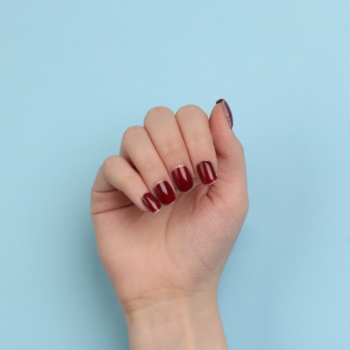 Накладные ногти «Wine», 12 шт, с клеевыми пластинами, форма мягкий квадрат, цвет бордовый/серебристый Накладные ногти «Wine», 12 шт, с клеевыми пластинами, форма мягкий квадрат, цвет бордовый/серебристый