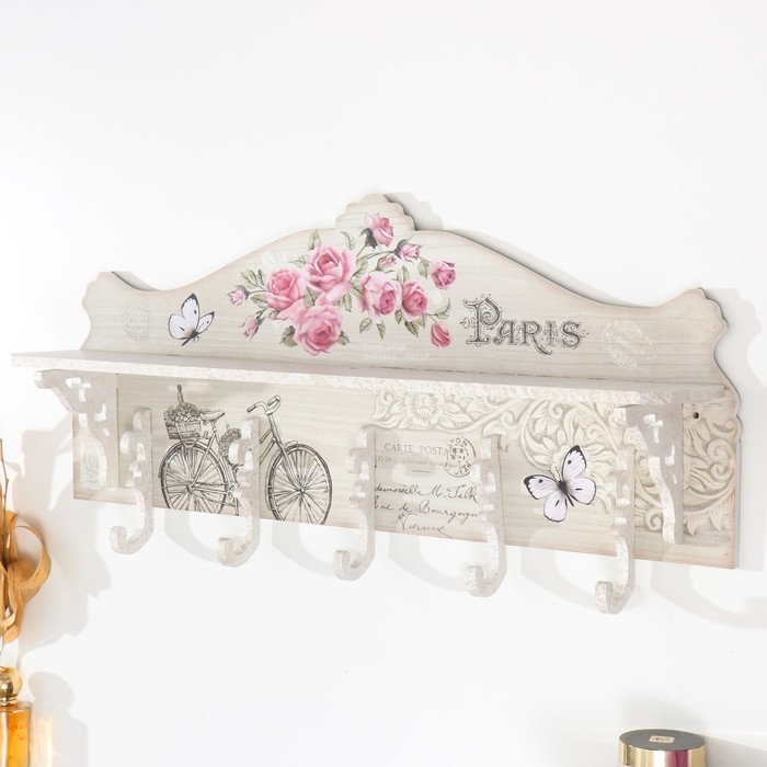 Крючки декоративные дерево с полочкой Крючки декоративные дерево с полочкой "Весна в Париже" 11,5х58х28 см