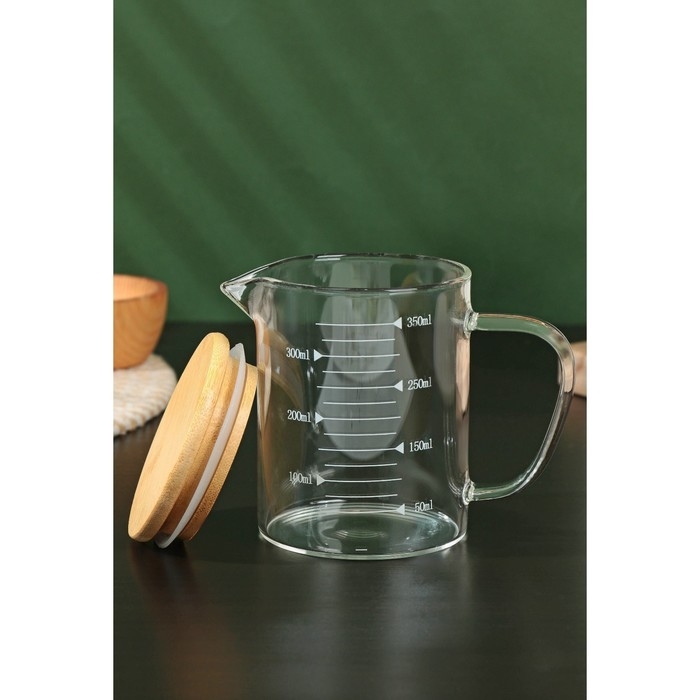 Кувшин для воды стеклянный мерный с бамбуковой крышкой BellaTenero «Эко», 350 мл, 12,5×7,5×11,5 см, мерная шкала цвет МИКС Кувшин для воды стеклянный мерный с бамбуковой крышкой BellaTenero «Эко», 350 мл, 12,5×7,5×11,5 см, мерная шкала цвет МИКС