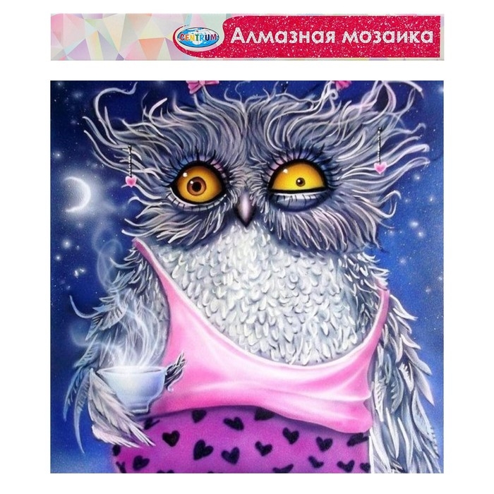 Алмазная мозаика «Сова невыспавшаяся», 40 × 50 см, без подрамника, частичное заполнение Алмазная мозаика «Сова невыспавшаяся», 40 × 50 см, без подрамника, частичное заполнение