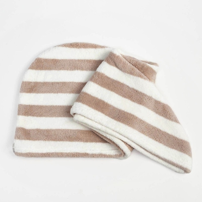 Чалма для сушки волос Этель «Полоски», цв.бежевый, 65*25 см, 100% п/э Чалма для сушки волос Этель «Полоски», цв.бежевый, 65*25 см, 100% п/э
