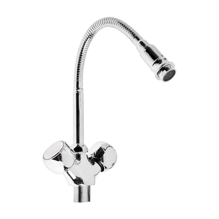 Cмеситель для кухни Cмеситель для кухни "Эверест" B58-336, двухвентильный, гибкий излив, на гайке, хром