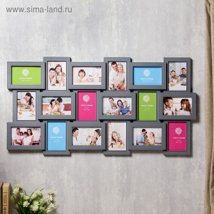 Фоторамка пластик на 18 фото 10х15 см  Фоторамка пластик на 18 фото 10х15 см "Генеалогическое дерево" серая 46х89,5 см