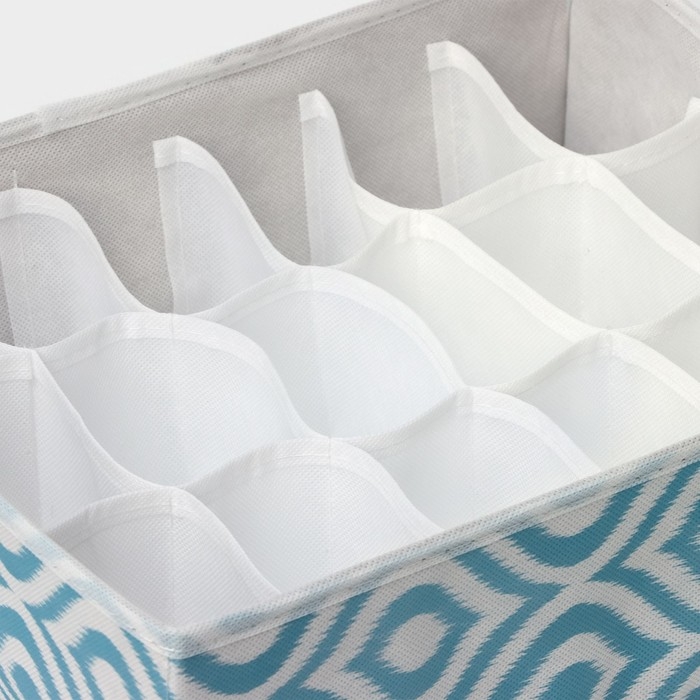 Органайзер для хранения белья Доляна «Лагуна», 18 ячеек, 35×30×12 см, цвет бирюзовый Органайзер для хранения белья Доляна «Лагуна», 18 ячеек, 35×30×12 см, цвет бирюзовый