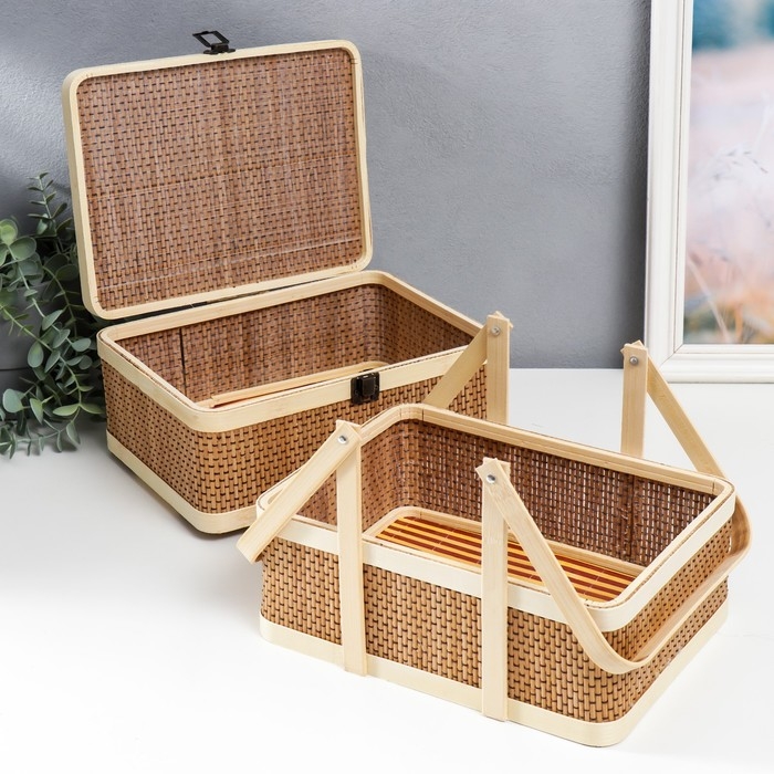 Шкатулка бамбук 2в1 Шкатулка бамбук 2в1 "Прямоугольная" с ручками 20х20х26 см