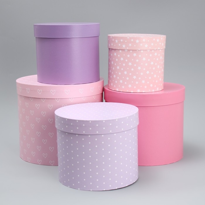 Набор шляпных коробок 5 в 1, упаковка подарочная, «Паттерн», 13 х 14 ‒ 19.5 х 22 см