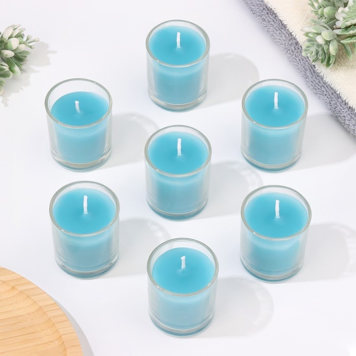 Набор свечей ароматических в стакане  Набор свечей ароматических в стакане "Черника", 12 шт, голубые, 4,5х5 см