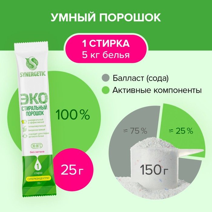 Стиральный порошок Synergetic, автомат, гипоаллергенный, 50 шт Стиральный порошок Synergetic, автомат, гипоаллергенный, 50 шт