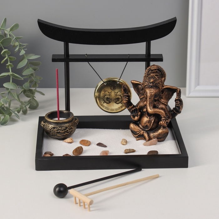 Сад Дзен  Сад Дзен "Ганеша у гонга" песок+камни+аромапалочки+свеча 16х22х19 см