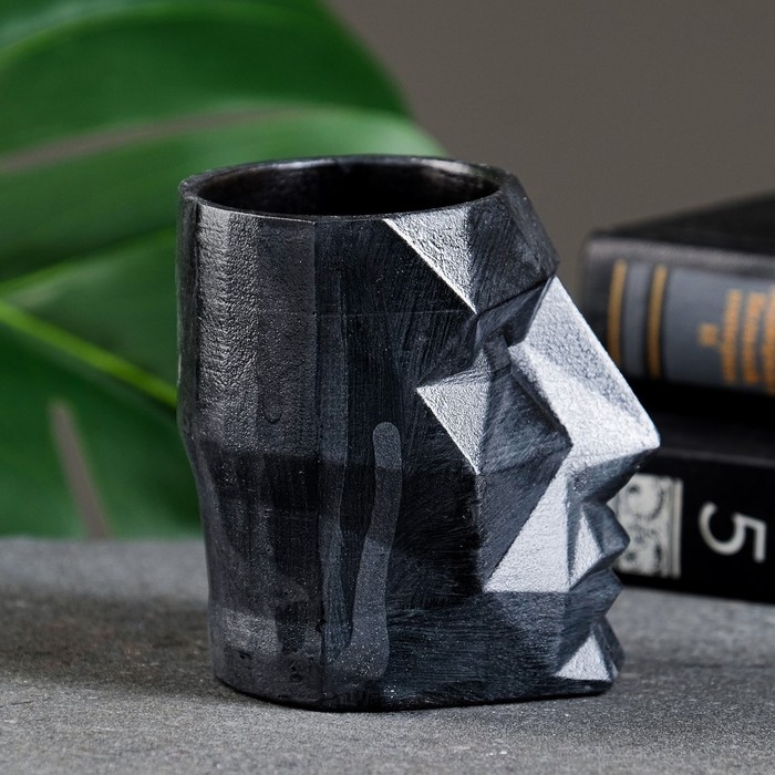 Кашпо - органайзер  Кашпо - органайзер "Геометрическая голова" черное, 7,5х8,5х7см