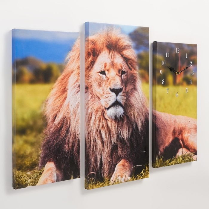 Часы-картина настенные, модульные  Часы-картина настенные, модульные "Лев", бесшумные, 60 х 80 см, триптих