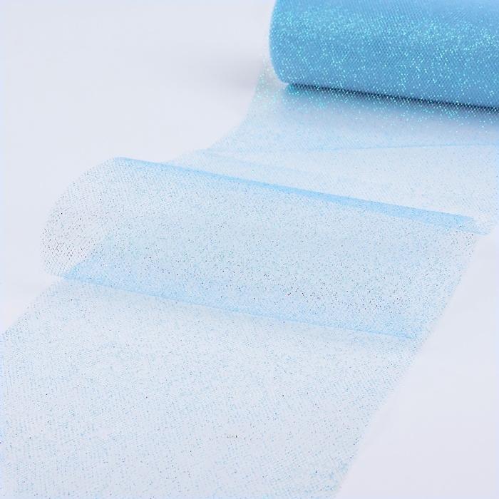 Фатин с глиттером, 15 см, 11 ± 1 г/кв.м, 9 ± 0,5 м, цвет голубой №07 Фатин с глиттером, 15 см, 11 ± 1 г/кв.м, 9 ± 0,5 м, цвет голубой №07