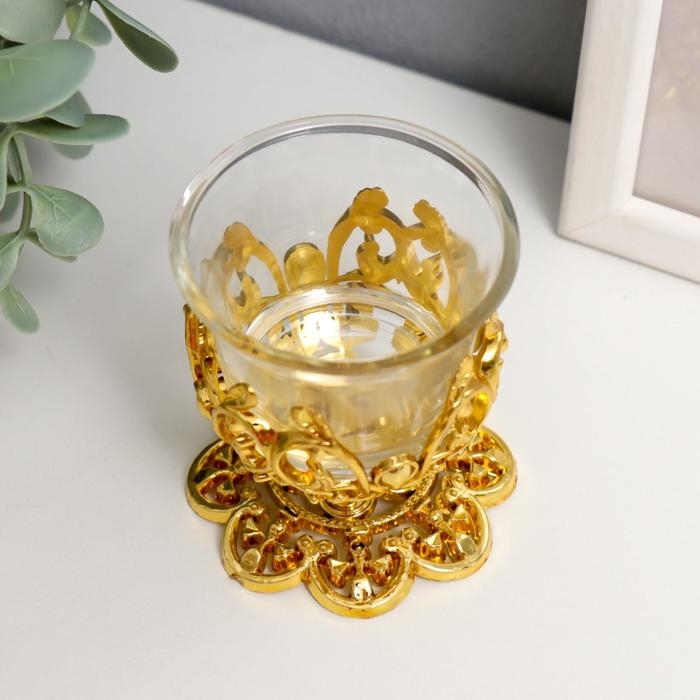 Подсвечник стекло 1 свеча Подсвечник стекло 1 свеча "Узор", цвет золотистый