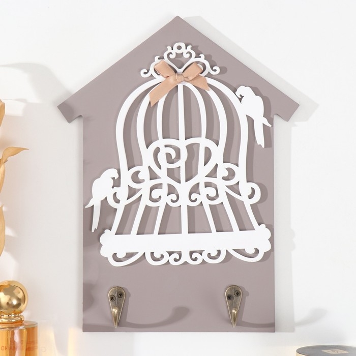 Крючки декоративные дерево Крючки декоративные дерево "Два попугая и клетка" 20х0,5х26 см