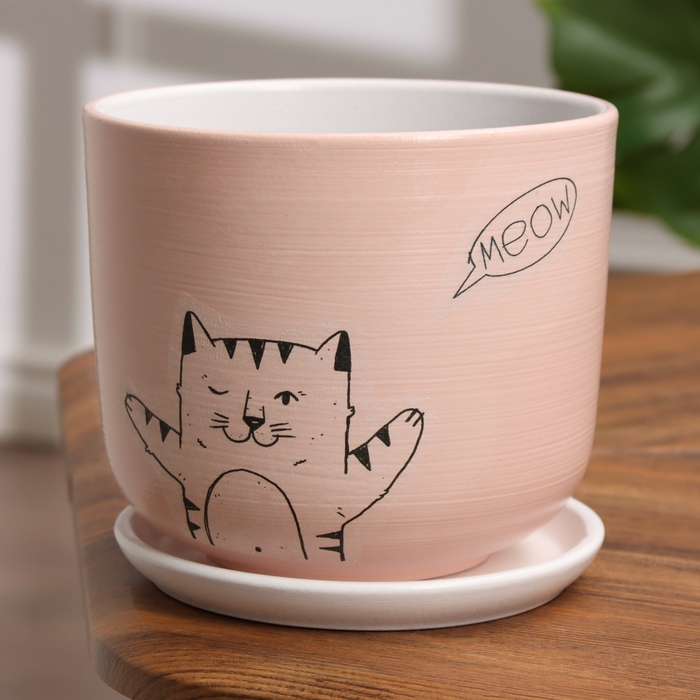 Горшок цветочный Горшок цветочный "Мяун" 1,6 л, розовый