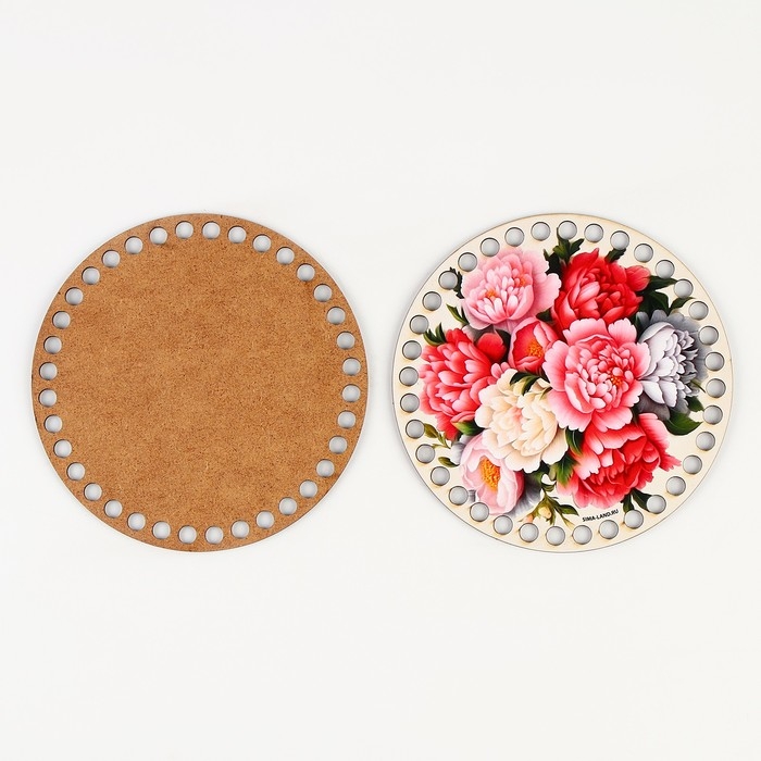 Донышки для вязания 2 в 1 «Пионы», круг 15 см, хдф 3 мм Донышки для вязания 2 в 1 «Пионы», круг 15 см, хдф 3 мм