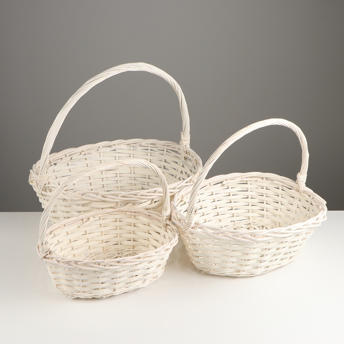 Набор корзин плетеных, 47х39х17/43, 40х32х15/38, 33х25х13/33 см, 3 шт, белый, ива Набор корзин плетеных, 47х39х17/43, 40х32х15/38, 33х25х13/33 см, 3 шт, белый, ива