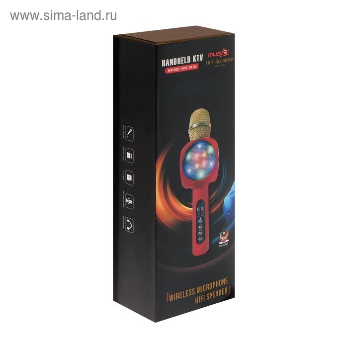 Колонка-микрофон для караоке WS-1816ch, 2х3 Вт, 1800 мАч, подсветка, красный Колонка-микрофон для караоке WS-1816ch, 2х3 Вт, 1800 мАч, подсветка, красный
