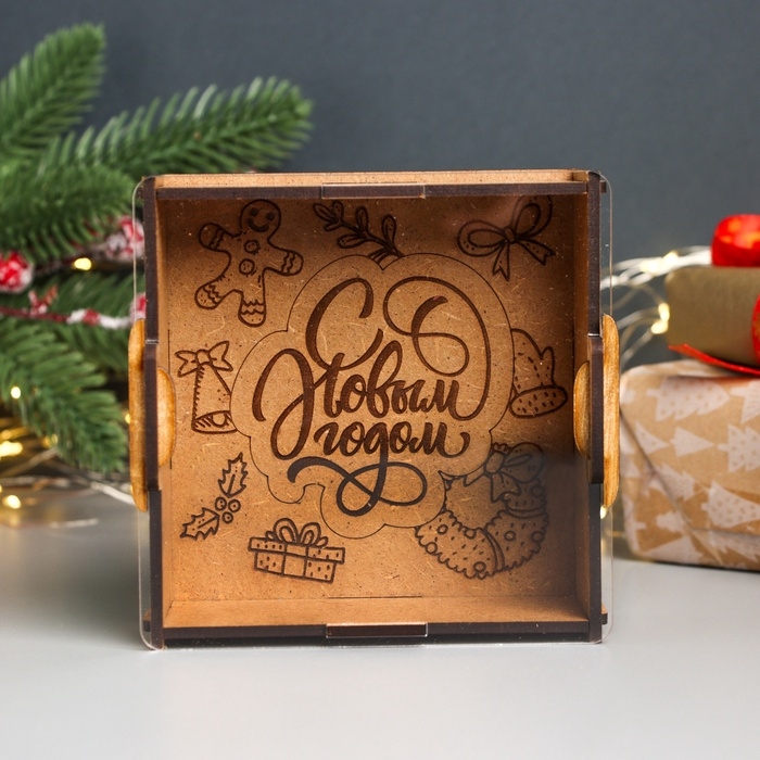 Новогодняя копилка с акрилом  Новогодняя копилка с акрилом "Новый год" 12х12х4 см
