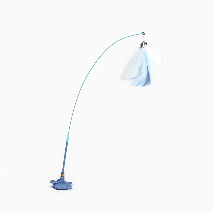 Игрушка дразнилка для кошек на присоске с пером «Котик», голубой, 94 см Игрушка дразнилка для кошек на присоске с пером «Котик», голубой, 94 см