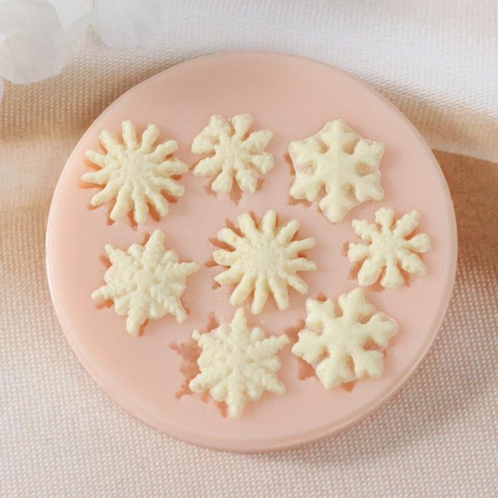 Новогодний молд силикон Новогодний молд силикон "Снежинки" №1 2х2х0,2 2,2х2,2х0,2 2,1х2,1х0,2 1,5х1,5х0,2 см