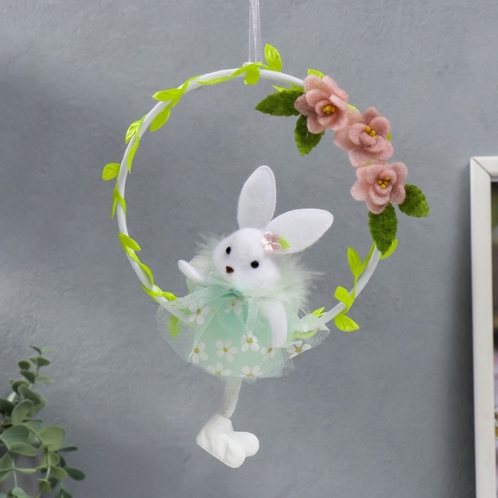 Сувенир подвес Сувенир подвес "Зайка на веночке с цветами" МИКС 15х21 см