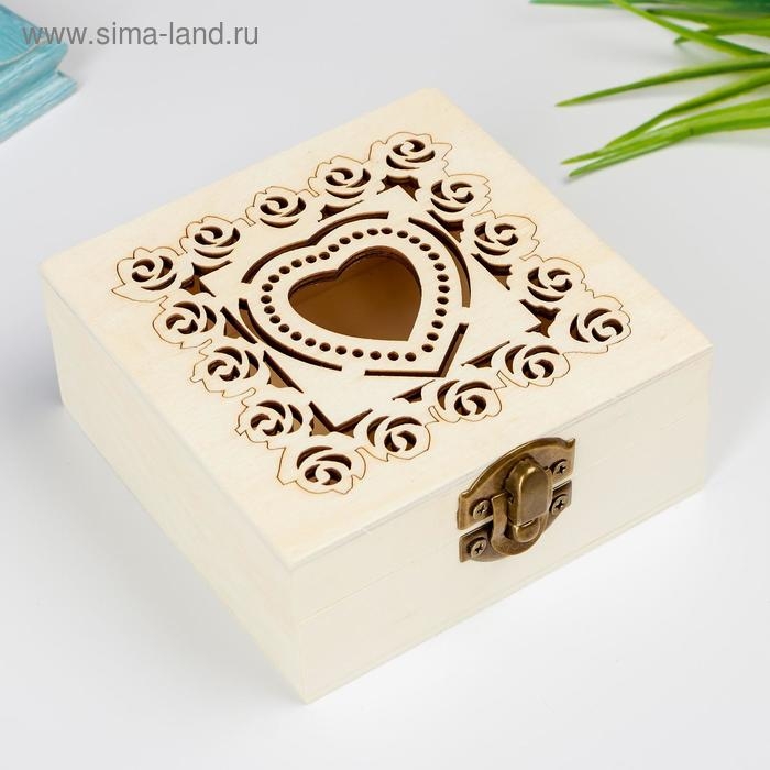 Шкатулка дерево под роспись  Шкатулка дерево под роспись "Сердце и розы" 5х10х10 см