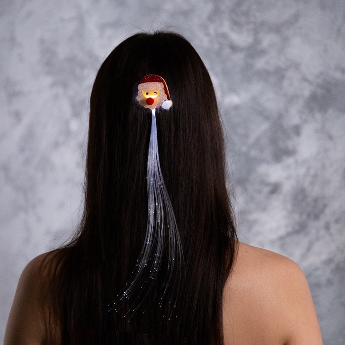 Заколка для волос светодиодная  Заколка для волос светодиодная "Дед Мороз" 33x4.5 см, 1 LED, батарейки LR1130x2 (в комплекте), мерцание, свечение белое