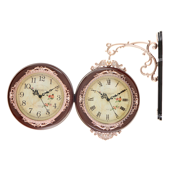 Часы настенные двусторонние, на подвесе Часы настенные двусторонние, на подвесе "Розы", 41 х 33 см