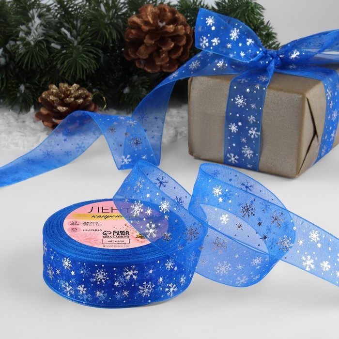Новый год! Лента капроновая с тиснением «Снежинки», 25 мм × 23 ± 1 м, цвет синий/серебряный №040 Новый год! Лента капроновая с тиснением «Снежинки», 25 мм × 23 ± 1 м, цвет синий/серебряный №040
