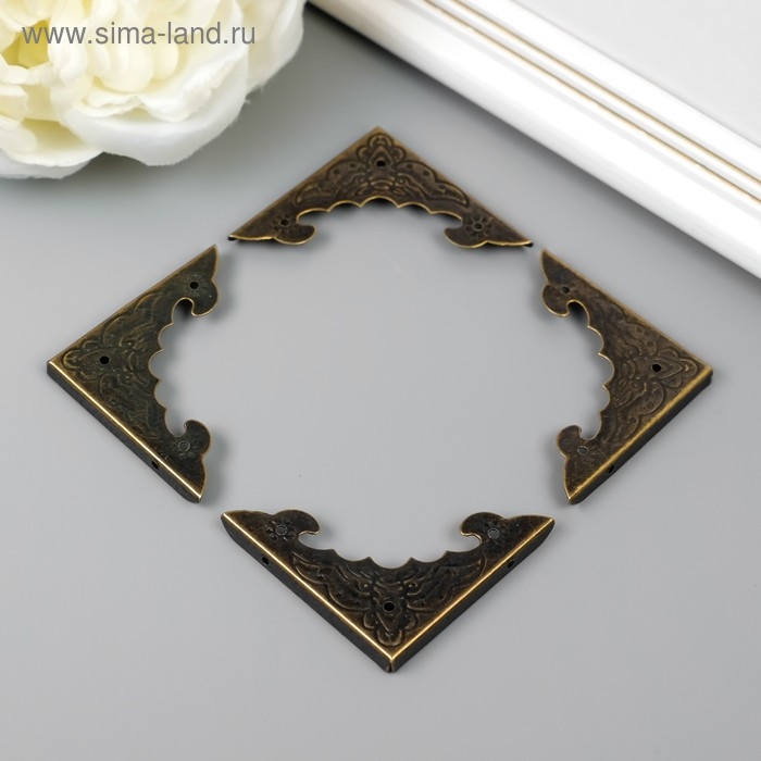 Уголок металл "Рельефный" бронза набор 4 шт 3,8х3,8 см