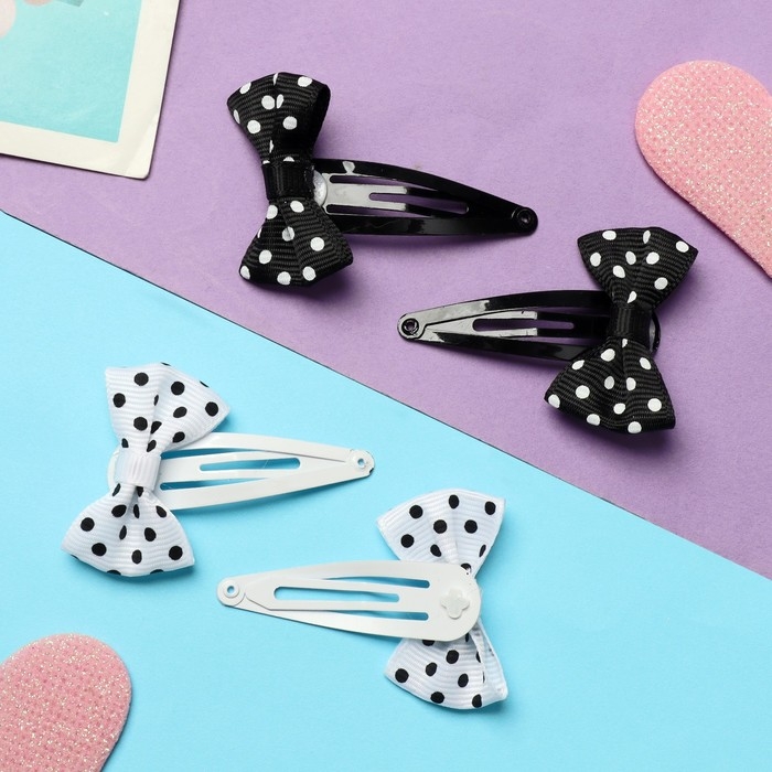 Невидимка для волос  Невидимка для волос "Бантики" (набор 8 шт) горох, чёрно-белый