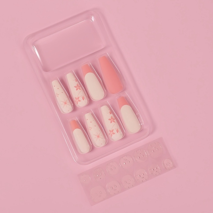 Накладные ногти «Розовая дымка», 12 шт, с клеевыми пластинами, форма балерина, цвет розовый/бежевый Накладные ногти «Розовая дымка», 12 шт, с клеевыми пластинами, форма балерина, цвет розовый/бежевый