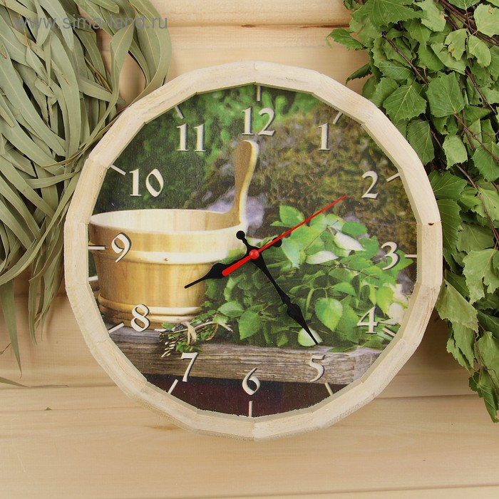 Часы банные бочонок  Часы банные бочонок "Банные принадлежности"