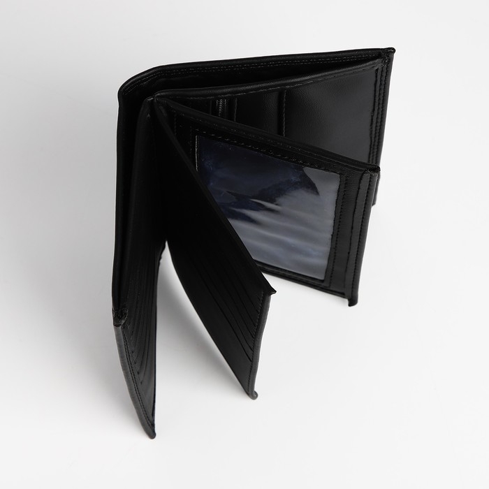 Портмоне мужское без застёжки, 3 в 1, отдел автодокументов, паспорта, карт, купюр, цвет чёрный Портмоне мужское без застёжки, 3 в 1, отдел автодокументов, паспорта, карт, купюр, цвет чёрный