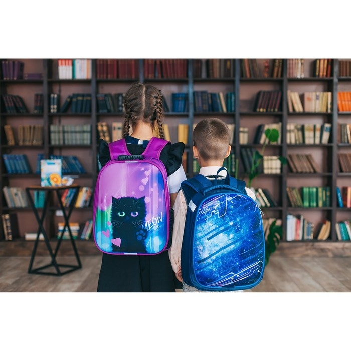 Рюкзак каркасный школьный, 37 х 28 х 19 см, Calligrata К Рюкзак каркасный школьный, 37 х 28 х 19 см, Calligrata К "Крутой космос", синий