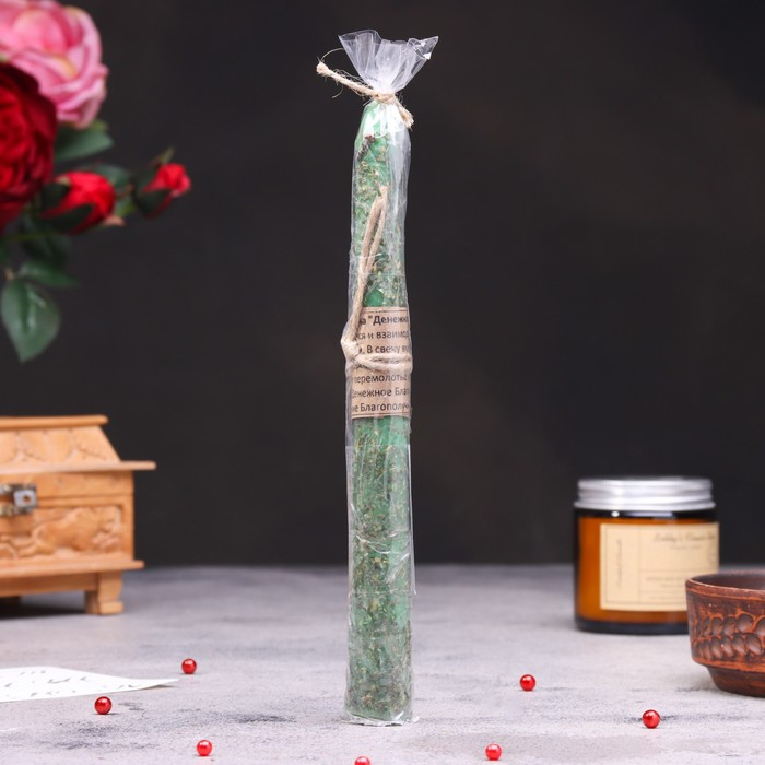 Свеча магическая  Свеча магическая "Денежная" с травой, зелёная, 20см