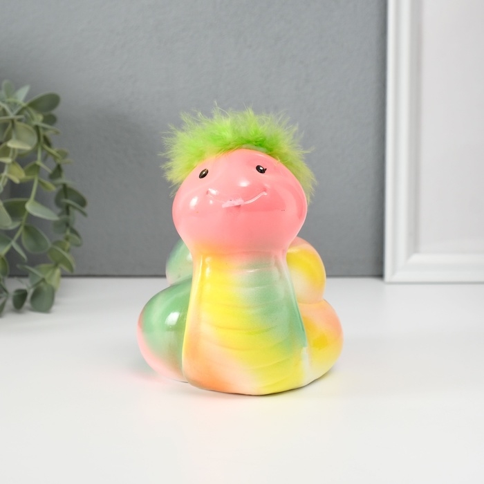 Копилка керамика Копилка керамика "Цветная змейка с пушистой причёской" 10,5х13,9х12,3 см