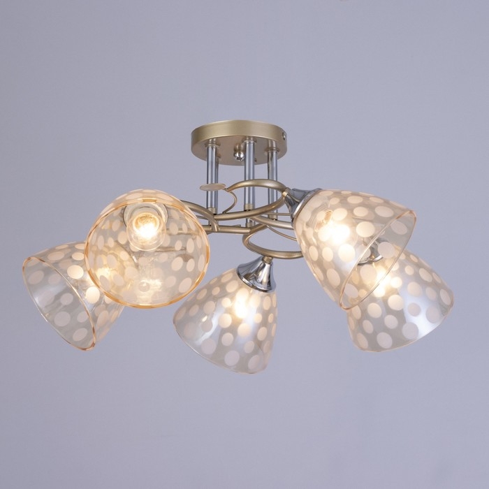 Светильник потолочный Соллар 60х60х26 , 5х60Вт Е27,Золото, хром Светильник потолочный Соллар 60х60х26 , 5х60Вт Е27,Золото, хром