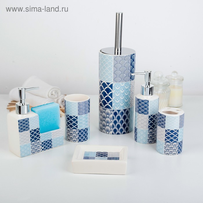 Набор аксессуаров для ванной комнаты «Геометрия», 6 предметов (мыльница, 2 дозатора для мыла, 2 стакана, ёрш) Набор аксессуаров для ванной комнаты «Геометрия», 6 предметов (мыльница, 2 дозатора для мыла, 2 стакана, ёрш)