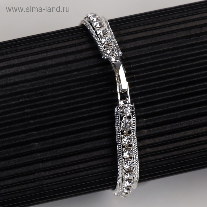 Браслет со стразами «Сияй» нить с полоской, цвет белый в серебре, 18 см Браслет со стразами «Сияй» нить с полоской, цвет белый в серебре, 18 см