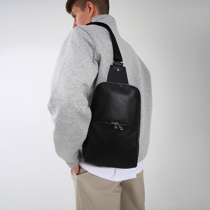 Сумка - слинг, TEXTURA, натуральная кожа, цвет чёрный Сумка - слинг, TEXTURA, натуральная кожа, цвет чёрный