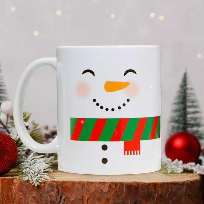 Новый год. Кружка керамическая «Снеговик», 320 мл, цвет белый