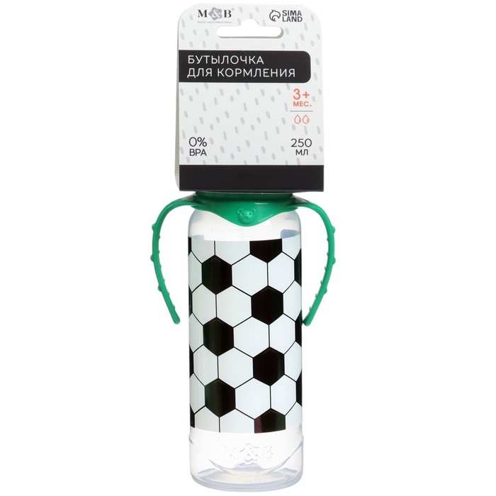 Бутылочка для кормления «Футболист», классическое горло, 250 мл., от 3 мес., цилиндр, с ручками Бутылочка для кормления «Футболист», классическое горло, 250 мл., от 3 мес., цилиндр, с ручками