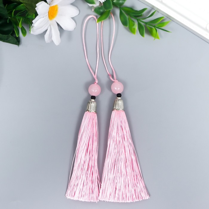 Декор для творчества текстиль Декор для творчества текстиль "Кисть с бусинкой" нежно-розовый набор 2 шт 10х1 см