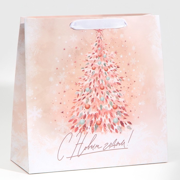 Пакет подарочный новогодний ламинированный квадратный «Pink», 30 х 30 х 12 см, Новый год Пакет подарочный новогодний ламинированный квадратный «Pink», 30 х 30 х 12 см, Новый год