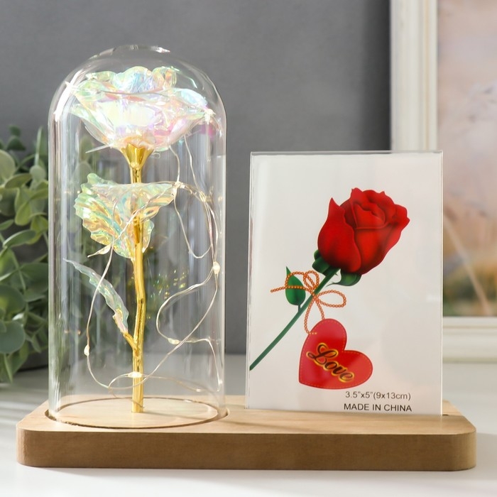 Фоторамка 9х13 см свет  Фоторамка 9х13 см свет "Голография. Роза в колбе" от батареек 2хLR1130 9,8х19,5х18 см
